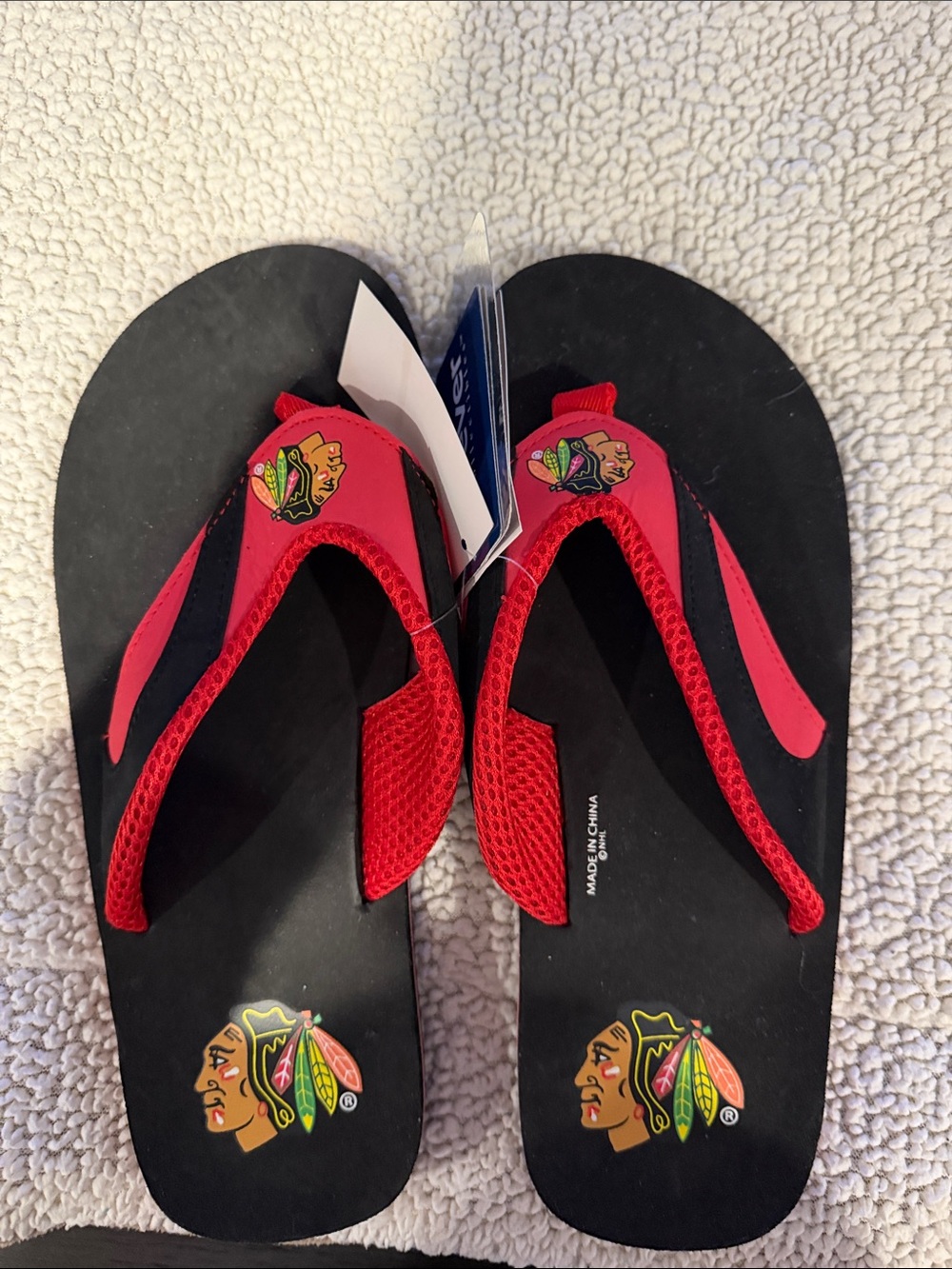 NHL Blackhawks Black and Red Men's Flip Flops